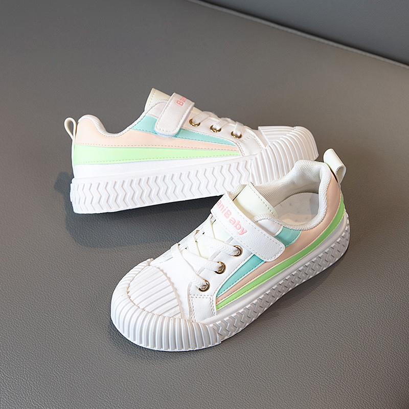 White Shoes Children's Sports Shoes Children Color Shoelace Board Shoes Korean Version Boys and Girls Casual Shoes