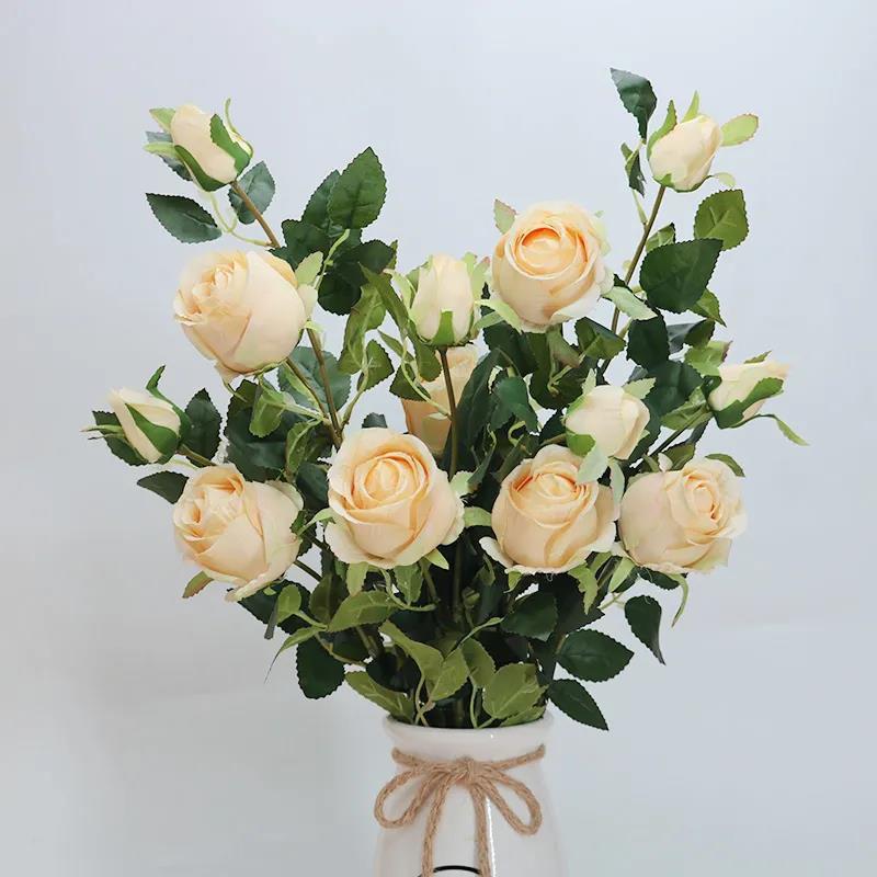 Artificial Rose Plastic Artificial Flower Home Living Room Retro Bouquet Set Bulgarian Rose Flower Arrangement Decoration