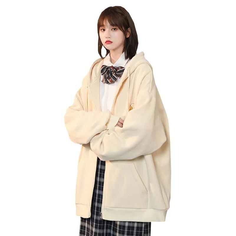 Women's Hooded Sweater Jacket Spring and Autumn Lazy Style BF Sweater Cardigan Ladies Casual Loose Baseball Uniform Ins Student Coat