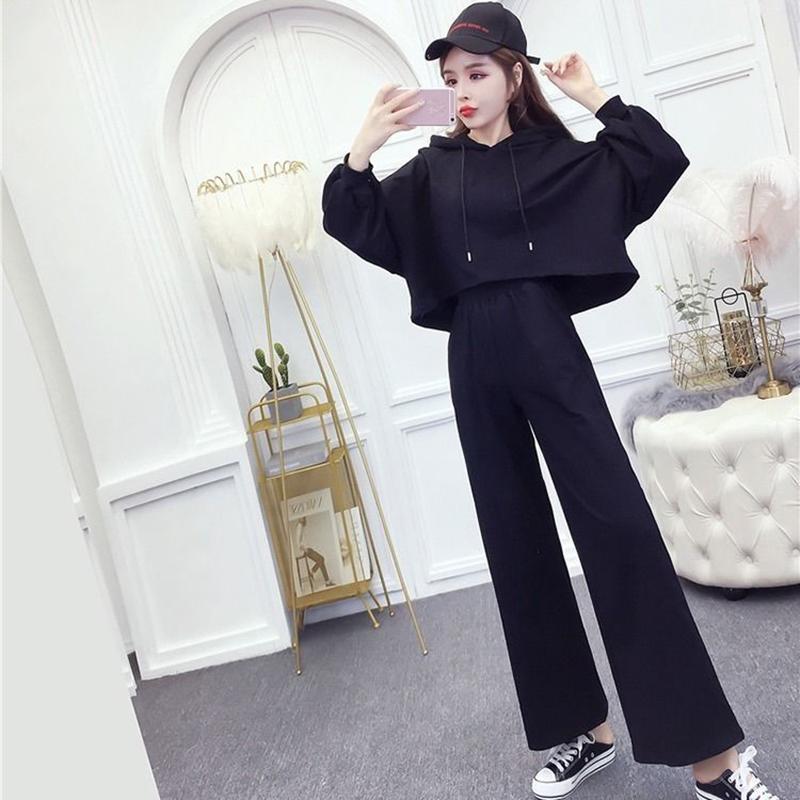 Casual Sports Suit Women's Hooded Sweater Loose Wide-leg Pants Two-piece Sports and Leisure Suit Women Were Thin and Tall