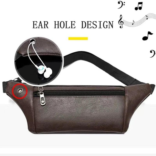 Business Leather Multi-layer Small Waist Bag Running Outdoor Mobile Phone Bag Multifunctional PU Chest Bag Receiving Wallet Sports Bag