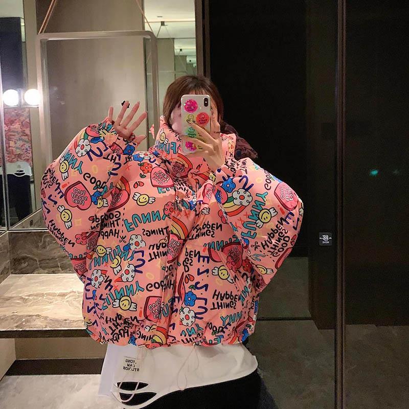 Winter Padded Jacket Women's Short Padded Jacket Printed Loose Bread Jacket Thick Fashion Jacket