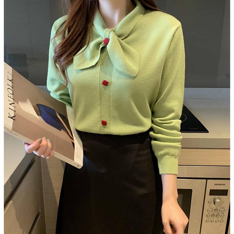 Women's Thick Slim Bottoming Shirt Autumn Winter Long-sleeved Was Thin Knit Sweater Bow