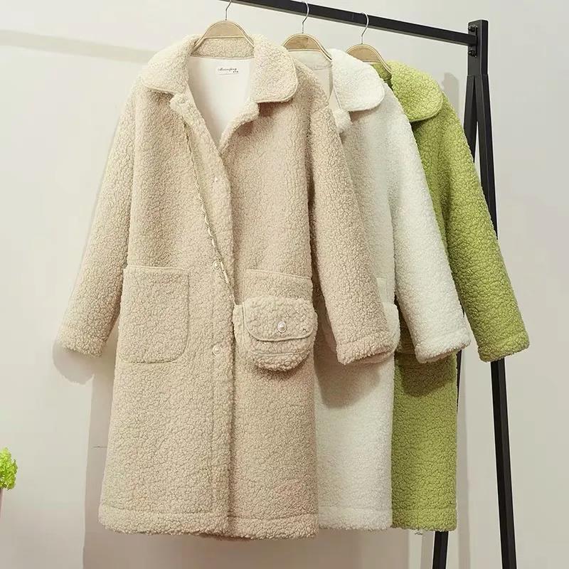 Han Fan Fashion Temperament All-match Loose and Velvet Warm Mid-length Imitation Lamb Wool Coat Women with Bag
