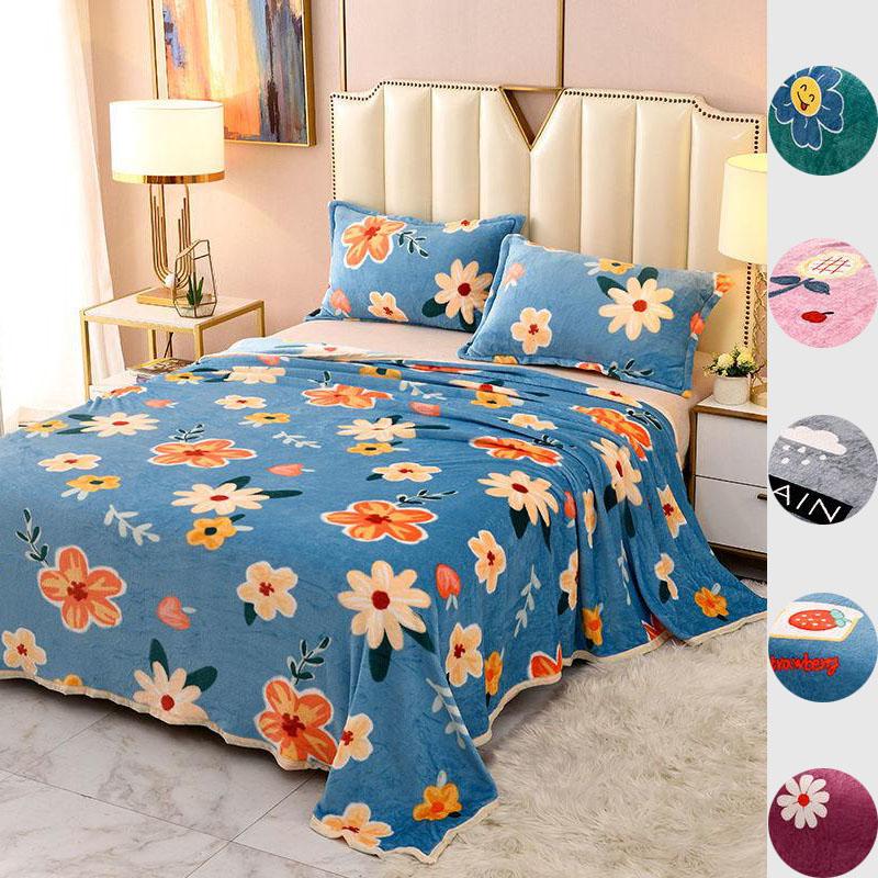 1.5/1.8/2m Bed Flannel Bed Sheet Single Double Coral Pile Blanket Double Sided Plush Bed Sheet Twin Queen King Size