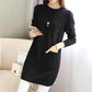 Autumn and Winter Style Close-fitting Fleece Sweater Women's Slim Mid-length Knitted Bottoming Shirt Solid Color Round Neck Warm Blouse