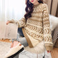 Vintage  Printed Mid-length Thick Sweater Women Loose Casual Knit Sweater Round Neck Pullover Fair Isle Jacquard Sweater