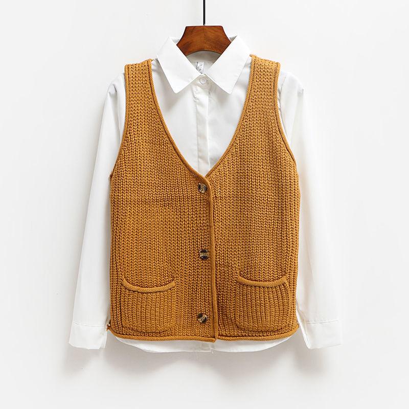 V-neck Waistcoat Fashion Vest Spring and Autumn Loose Knit Cardigan All-match Short Fashion Top