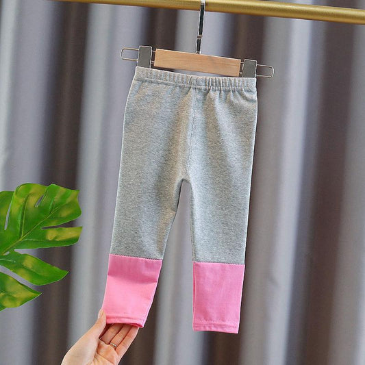 Girls' Leggings Summer Thin Section High Waist Solid Color Stitching Nine-point Pants Yoga Ballet Pants Outer Wear and Inner Wear