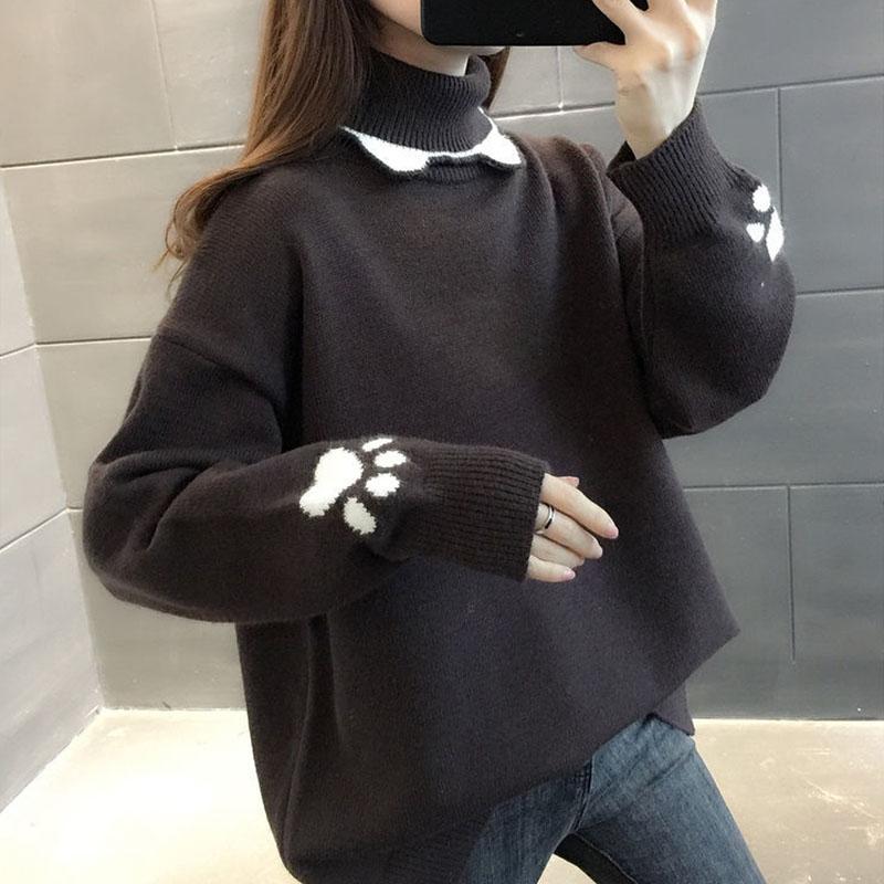 Winter Women's Turtleneck Sweater Women Plus Velvet Thick Loose Bottoming Shirt Autumn and Winter Wear All-match