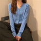 Spring and Autumn Knitted Cardigan Long Sleeve V-neck Sweater Solid Color Short Casual Coat