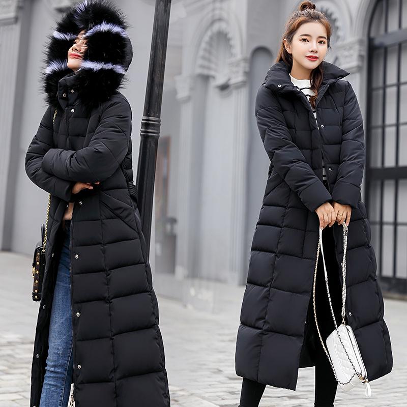 Winter Jacket Women's Warm Jackets Bow Belt Fur Collar Hooded Coat Long Women Thickening Coats Cotton Padded Ladies Parka Womens Jackets