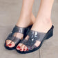 Crystal Jelly Plastic Wedge Heel Sandals and Slippers Women High-heeled Summer Wear Middle-heel Fashion Non-slip Thick Heel Slippers