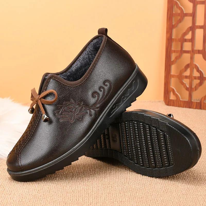 Winter Non-slip Comfortable Women's Cotton Shoes Plush Thick Warm Leather Waterproof Boots
