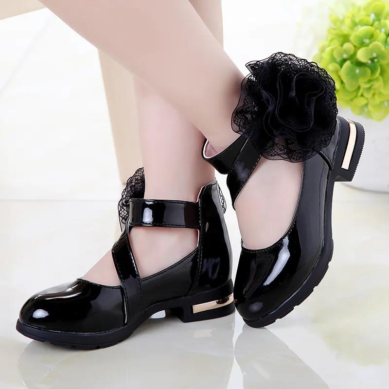 Children's Leather Shoes Girls' Spring and Summer Leather Shoes Princess Shoes Solid Color Big Flower Soft Soled Performance Shoes