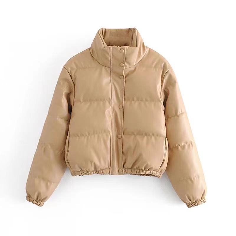 Stand-up Collar Short Street Motorcycle Warmth Loose Imitation Leather Jacket Padded Coat Women
