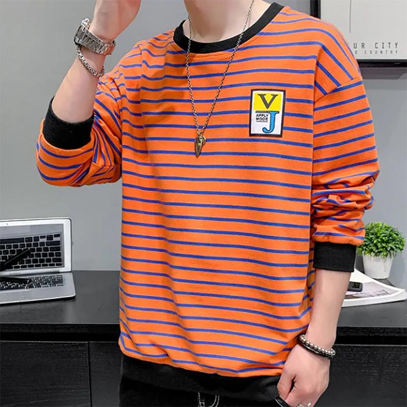 Men's Sweater Autumn Trend Tops Youth Striped Bottoming Long-sleeved Autumn Sweatshirts