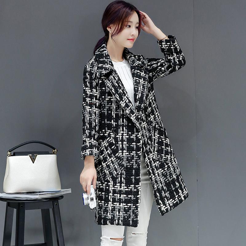 Winter Women Coat Classic Plaid Cashmere Coat Female Woolen Outerwear Manteau Femme Abrigos Mujer