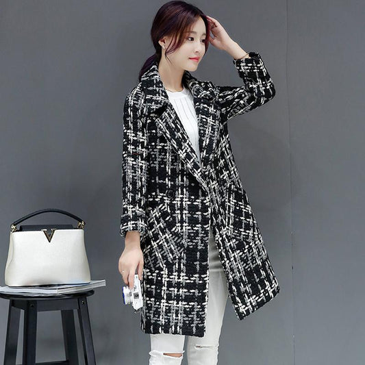 Winter Women Coat Classic Plaid Cashmere Coat Female Woolen Outerwear Manteau Femme Abrigos Mujer