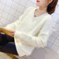 Korean Version of The Autumn and Winter Style Furry Bright Silk Sweater Women Loose Lazy Student Short V-neck Sweater All-match