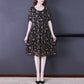 Plus Size Women's Clothes Covering Belly To Show Thin Mesh Print Mid Length Dress Round Neck Short Sleeve Casual Loose Dress