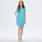 Summer Loose Straight Pleated Round Neck Short Sleeve Dress Chiffon Dress with Belt