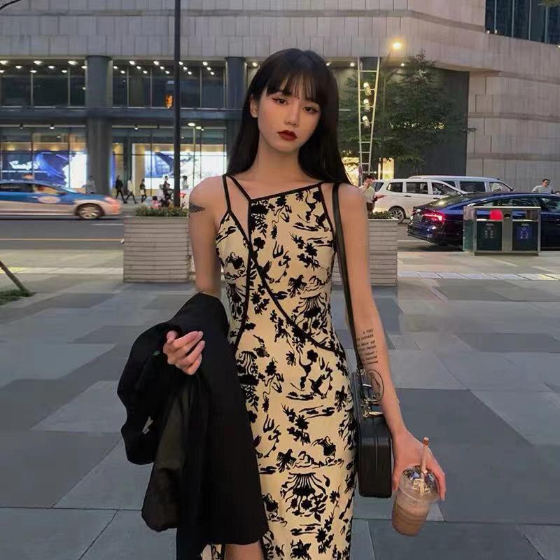Spring Summer Sleeveless Split Dress French Niche Strap Temperament Retro Improved Cheongsam Dress