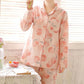 Women's Spring Autumn Long-sleeved Pajamas Peach Printing Cute Sweet Outerwear Homewear Loose Casual Suit