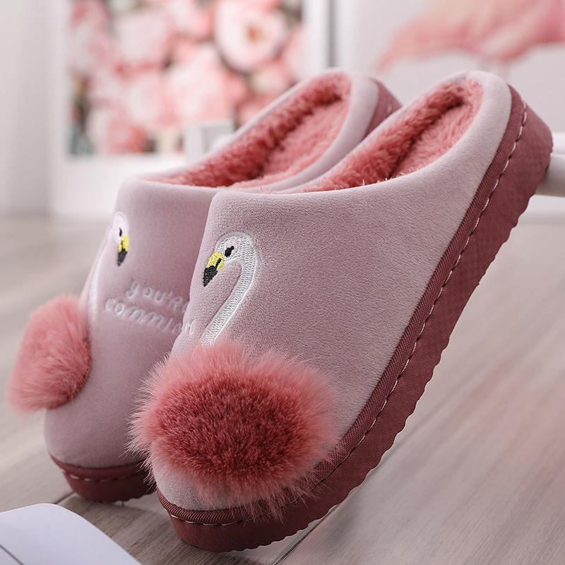 Autumn and Winter Pure Cotton Slippers Flamingo Design Shoes Fashion Flat Cotton Shoes Indoor Casual Shoes