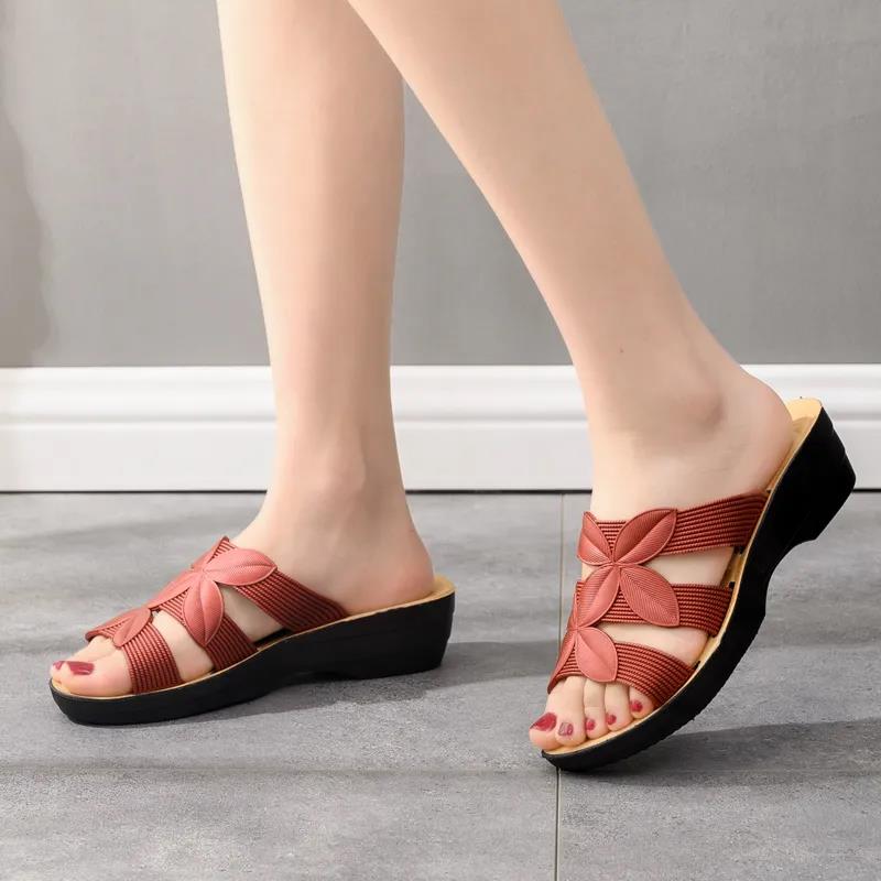 Women's Summer Wedge Heel Waterproof Non-slip Slippers Soft Bottom Wear-resistant Breathable Mother Slippers