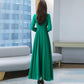 Chiffon Long Sleeve Dress for Women Spring Autumn Large Size Pure Color Fairy Temperament Over The Knee Beach Large Swing Dress Women