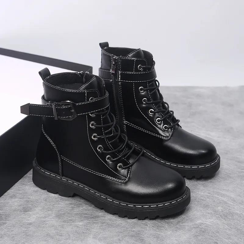 Cool Women's British Style Martin Boots Plush Fleece Boots Winter All-match Flat Motorcycle Boots