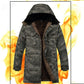 Men's Cotton Winter Plus Velvet Thick Padded Coat Cotton Coat Jacket Regular Mid-length Hooded