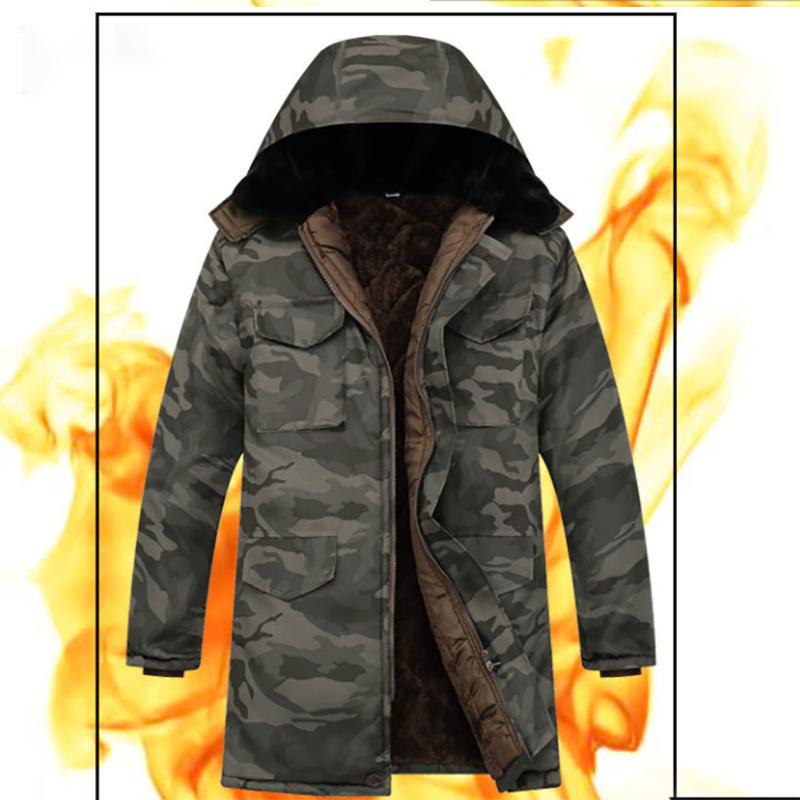 Men's Cotton Winter Plus Velvet Thick Padded Coat Cotton Coat Jacket Regular Mid-length Hooded