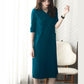 Ladies Dress Solid Color Five-quarter Sleeves Spring and Summer V-neck Large Pockets Pure Cotton Sweat-absorbing Soft and Comfortable