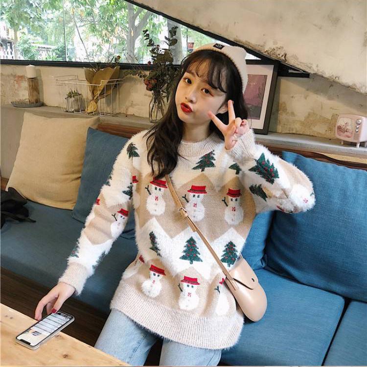 Woman Loose Long sleeve sweater Winter Round neck sweater Large size Christmas clothing sweater