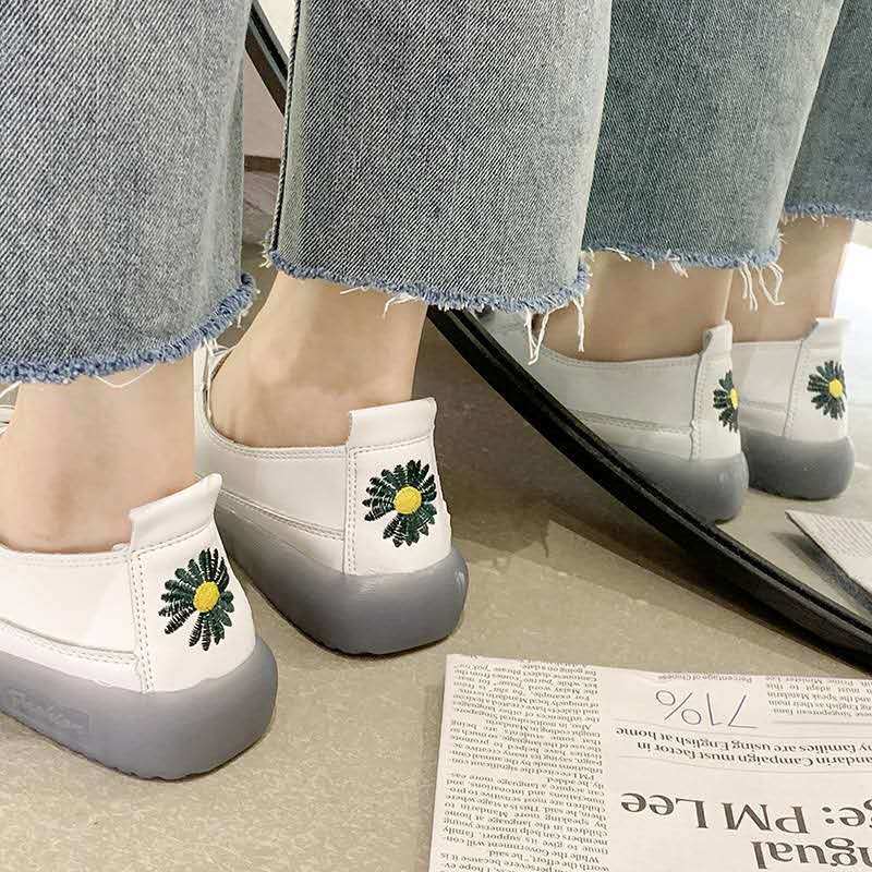 Leather Small White Shoes Female Korean Version One-step Flat-bottomed Casual Shoes Increase In Women's Shoes Xiao Zou Ju Shoes Spring