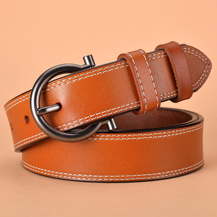 Waist Belt Women Leather Belt Solid Color Pin Buckle Waist Belt