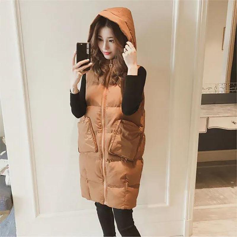 Winter Ladies Hooded Down Vest Jacket Fashion Glossy Down Cotton Sleeveless Jacket Thicken Warm Winter Vest