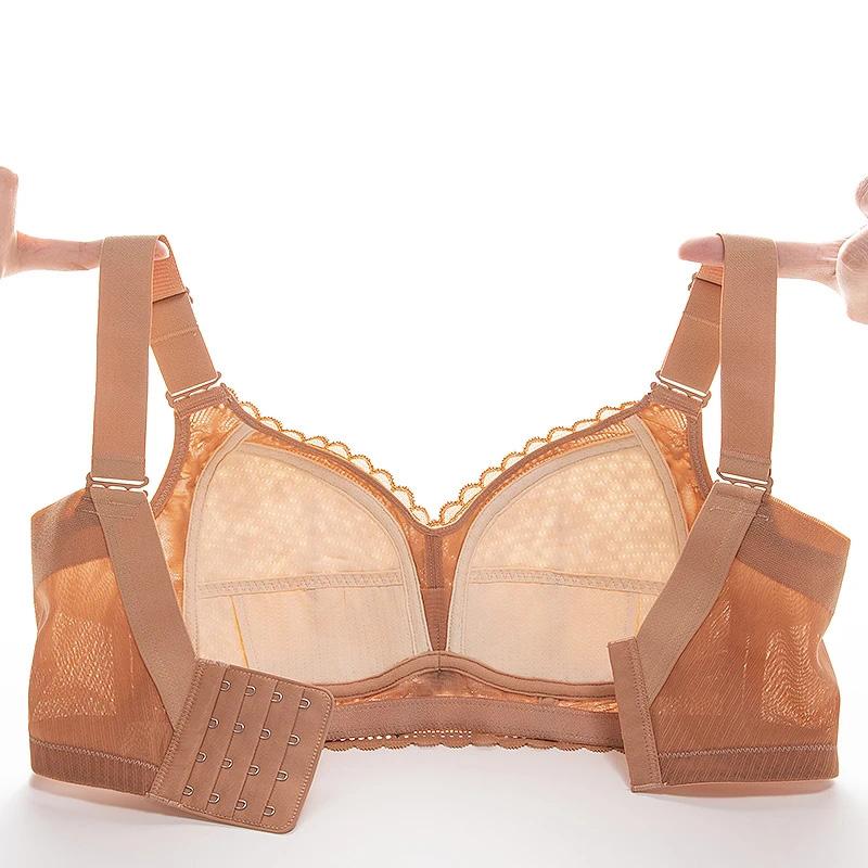 Women's Sexy Lace Plus Size Underwear C D E Full Cup for Big Breasts Female Adjustable Bra No Steel Ring Comfortable Bra Breathable Thin Brassiere