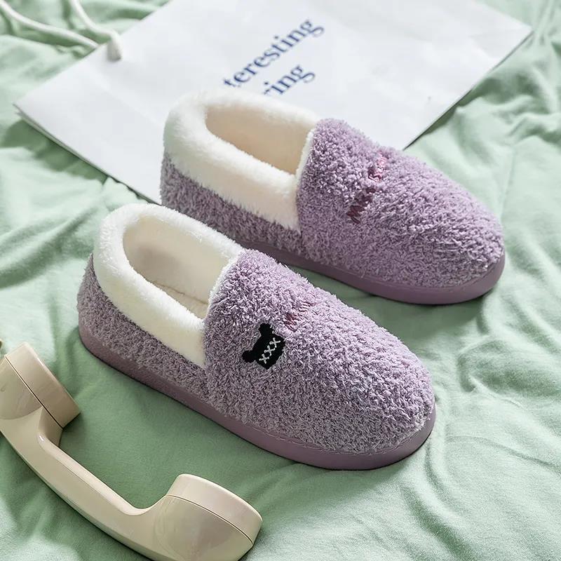 Cotton Slippers Men and Women Thick Bottom Bag with Winter Warm Shoes Home Couples Non-slip Slippers