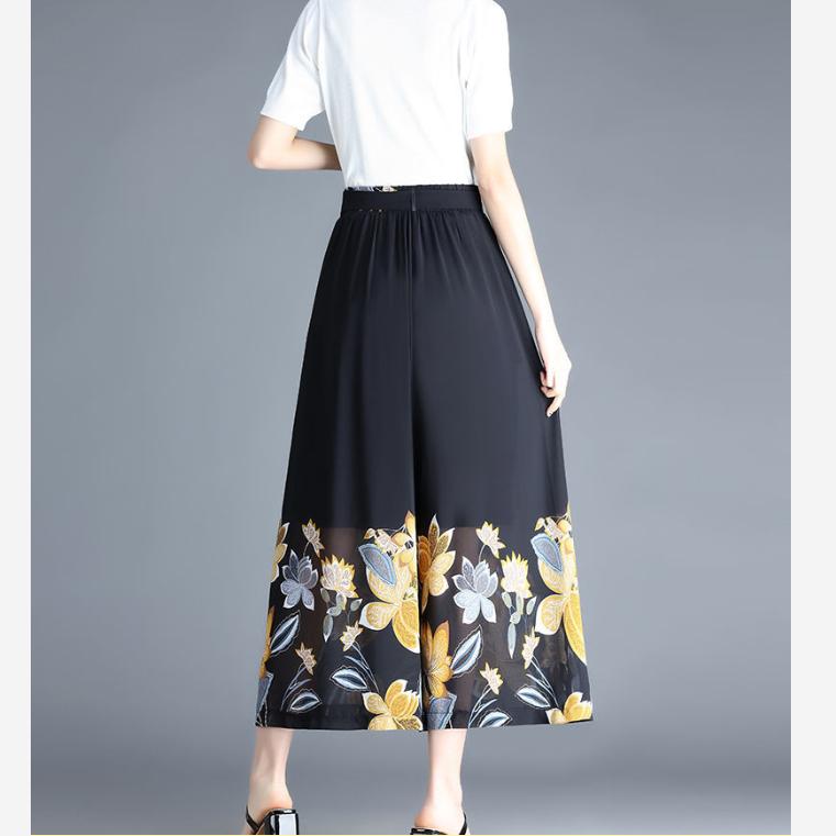 Summer Women's Pants Loose Nine Points Large Size Slim Women's Drapey High Waist Chiffon Wide Leg Pants