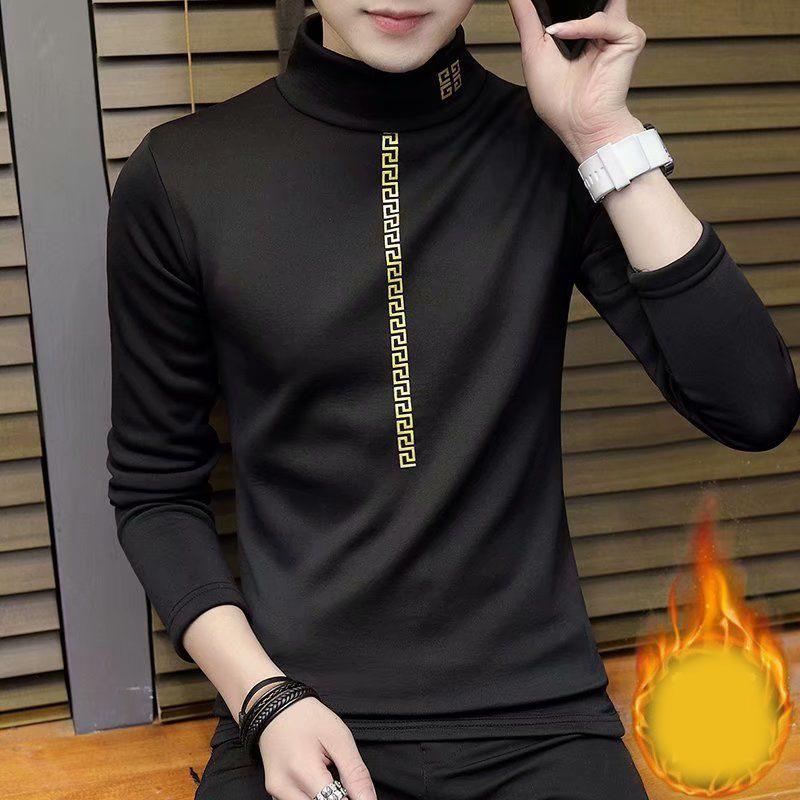 Winter Half-high Collar Long-sleeved T-shirt Men's Plus Fleece Inner Warm Bottoming Shirt