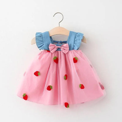 Little Girl Mesh Dress Summer Sweet Princess Skirt Bow Tutu Skirt Girl Backless Sleeveless Vest Skirt A-line Skirt