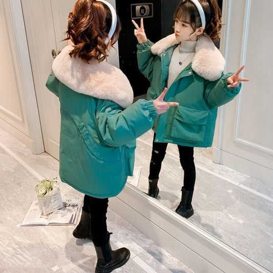 Girls' Winter Clothes Cotton-padded Clothes Big Children Children's Padded Jackets and Velvet Padded Jackets Thicker Jackets