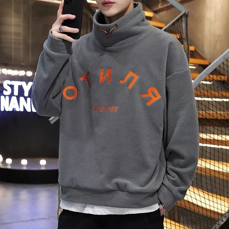 Autumn and Winter Polar Fleece High-neck Sweater Men's Casual Plus Velvet Thick Warm Top