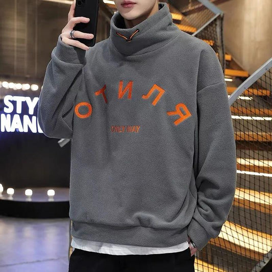 Autumn and Winter Polar Fleece High-neck Sweater Men's Casual Plus Velvet Thick Warm Top