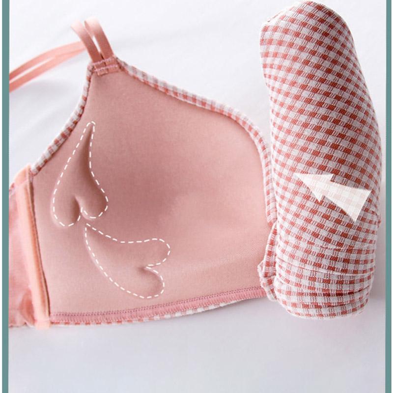 Japanese Girl Style Sweet Small Fresh Small Chest Gathered Without Steel Ring Lovely Lattice Bra Beautiful Back Bra
