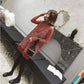 Women Chic Mid-length Loose V-neck Tank Top Sweater Knitted Bright Silk Vest Skirt Dress