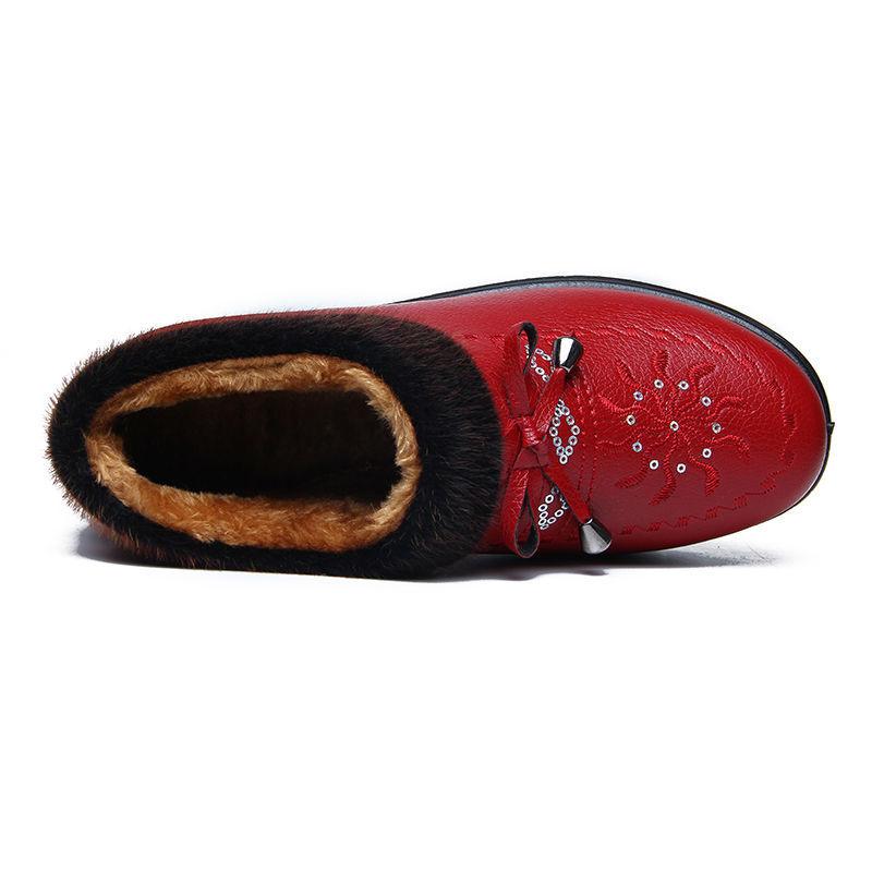 Winter Plus Velvet Women's Waterproof and Warm Leather Cotton Boots Non-slip Flat-bottomed Soft-soled Cotton Shoes